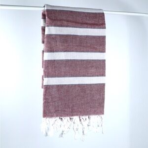 Striped Maroon and White Fringe Scarf